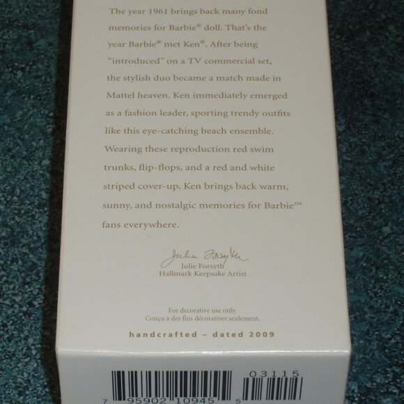 "Barbie's Boyfriend Ken" Hallmark Christmas Ornament With Box From 2009 - GIFT! - Picture 2 of 6